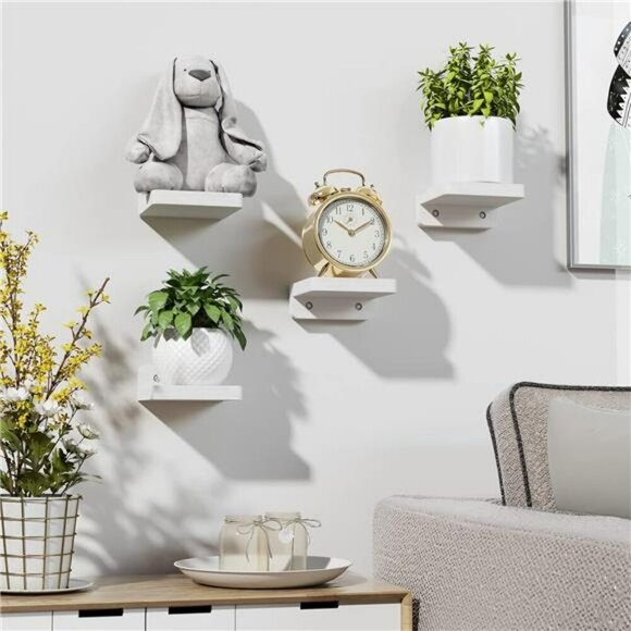 SRIWATANA Mini Floating Wood Shelves Set of 4 Wall Mounted Storage Decor - Picture 5 of 7